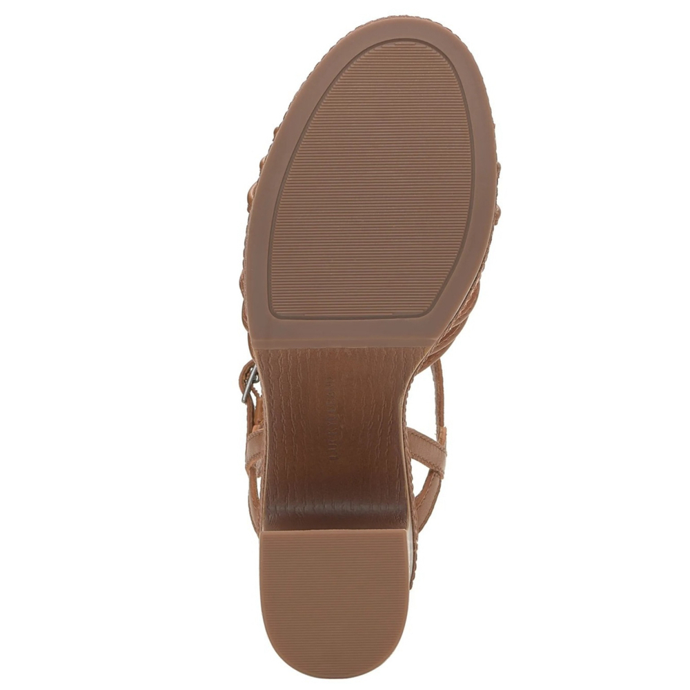 Lucky Brand Cognac Brown Retro Chic Classic Wooden Platform Sandals SZ 9.5 M - Picture 10 of 16